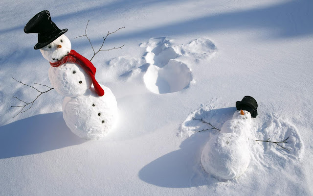 Twee sneeuwpoppen in de winter