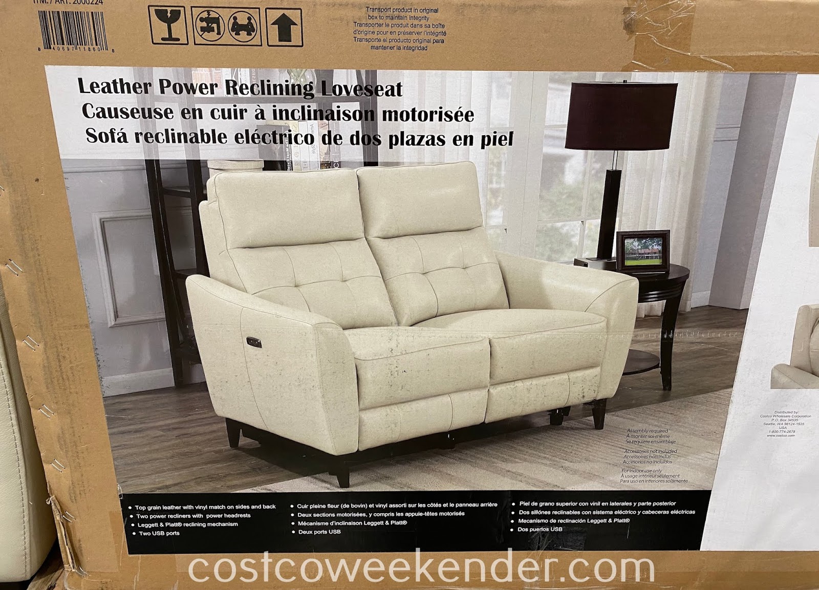 Leather Power Reclining Loveseat with Power Headrest Costco Weekender