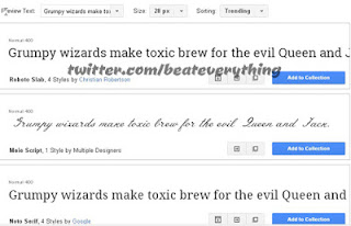 main homepage of Google fonts
