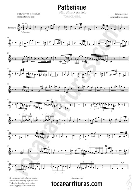 Pathetique Trompa y Corno Francés Partitura en Mi bemol Sheet Music for French Horn Music Scores