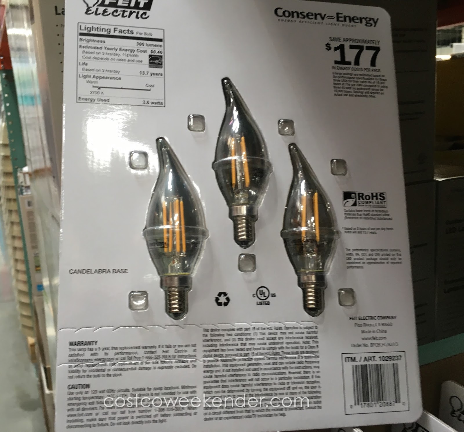 Feit Electric 400 watt LED Chandelier Bulbs (3 pack) Costco Weekender