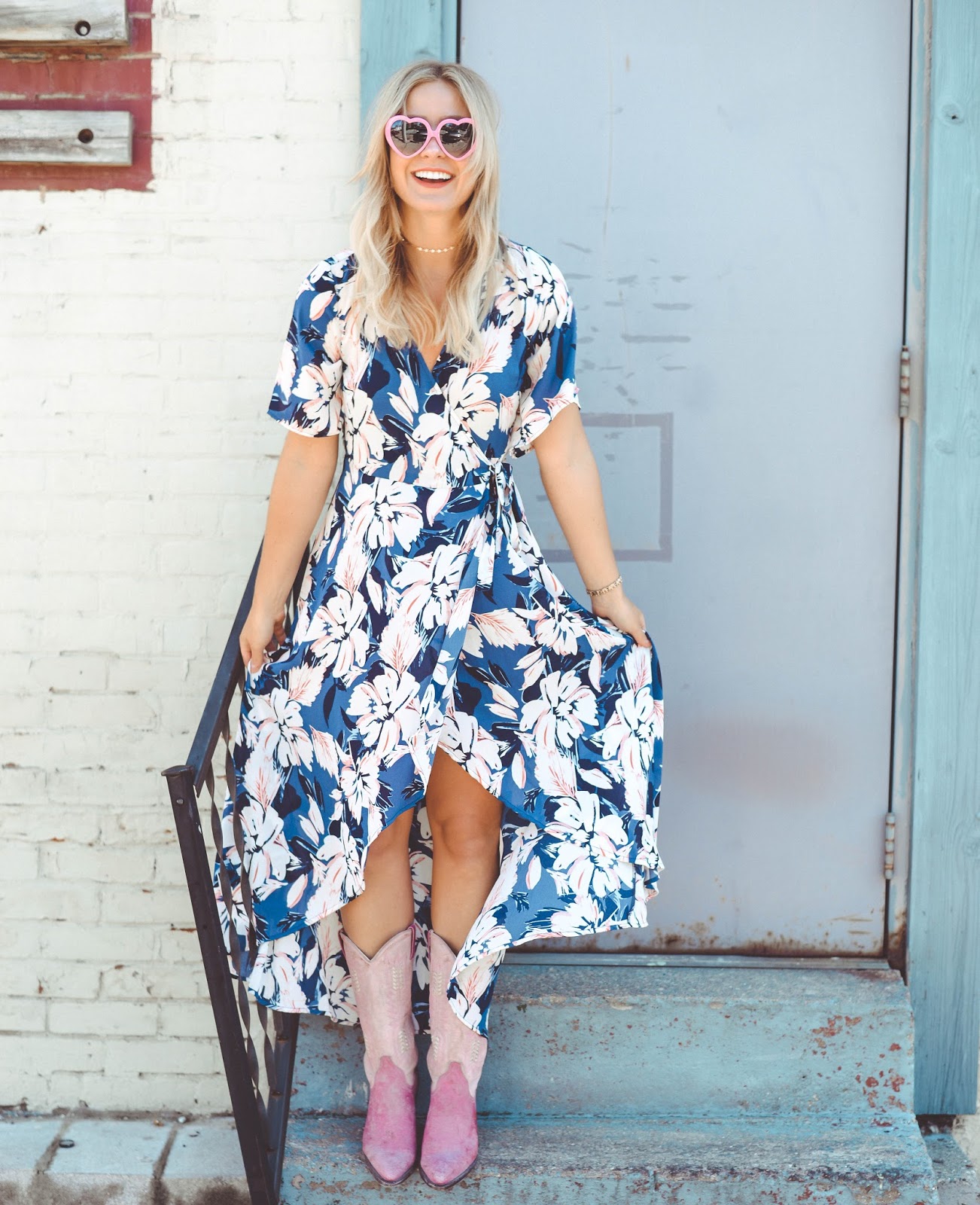 floral dress with cowboy boots