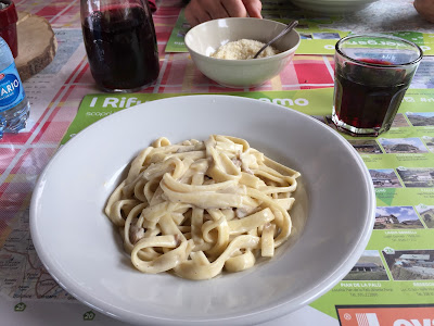 Tagliatelle fatta in casa with mushroom and cream sauce at Rifugio Olmo.