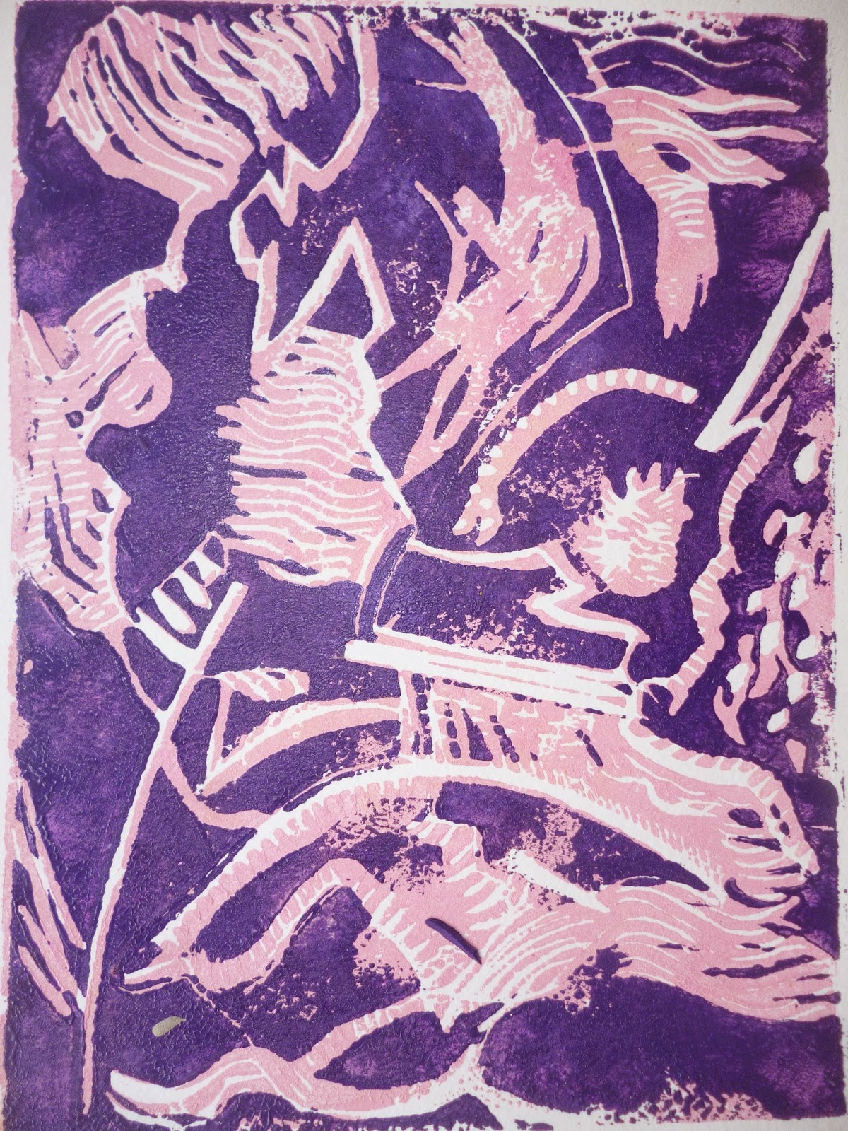 Roshni Goonraj Beeharry Recent Lino Prints with acrylic paint Understanding my Process.