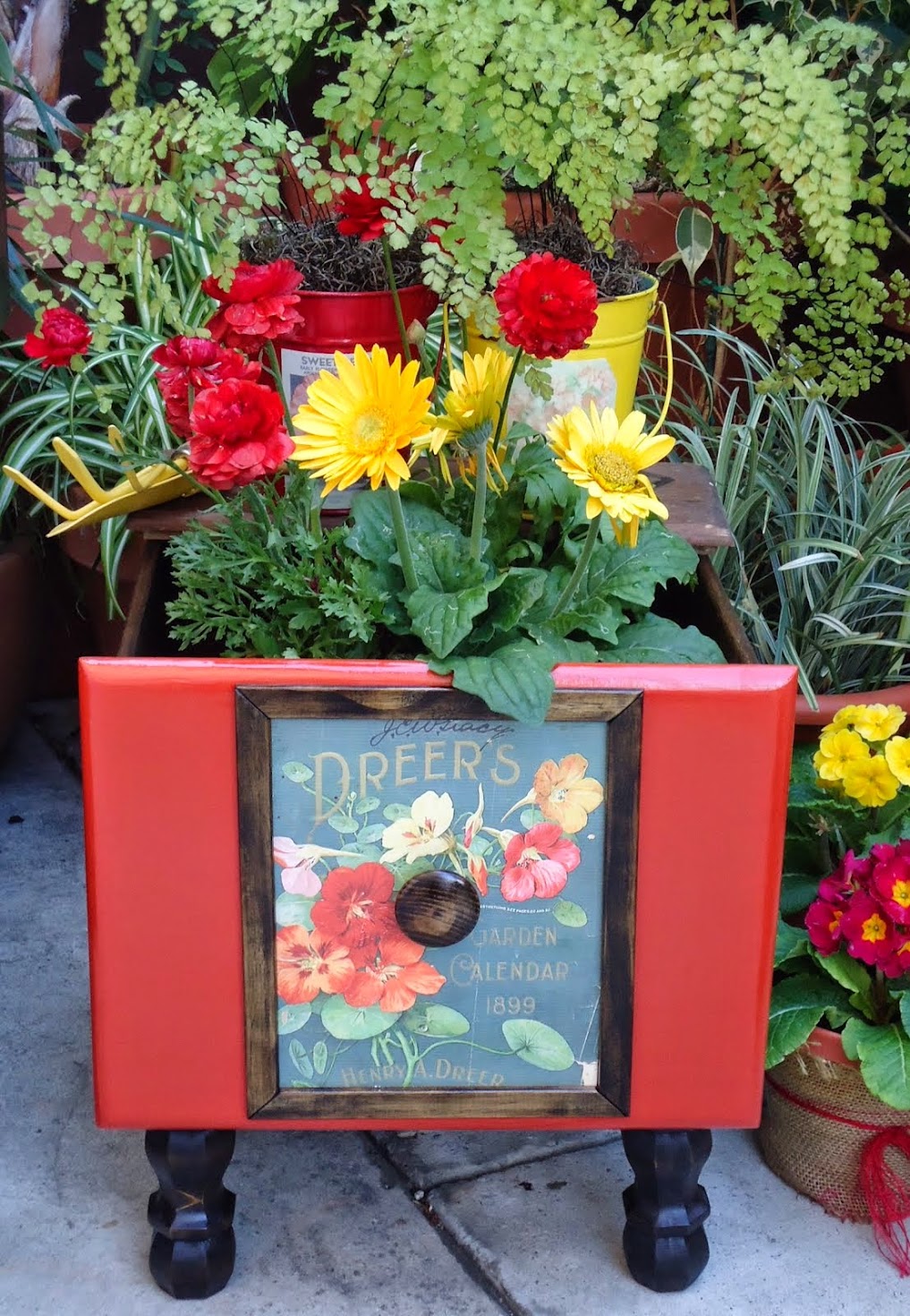 Old Desk Drawer to Vintage Calendar Planter - SOLD