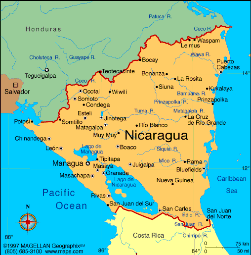Nicarágua | Mapas Geográficos da Nicarágua