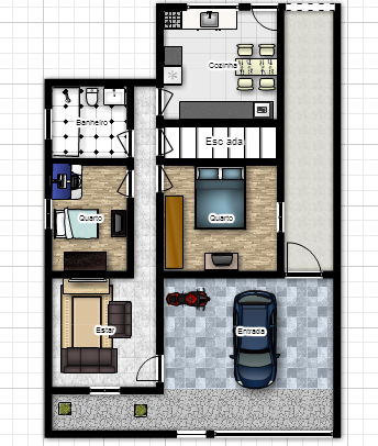 plantas de casas com 1 quarto e cozinha americana