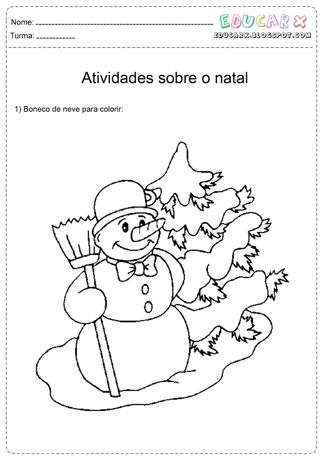Educar X Bonecos De Neve De Natal Para Colorir E Imprimir