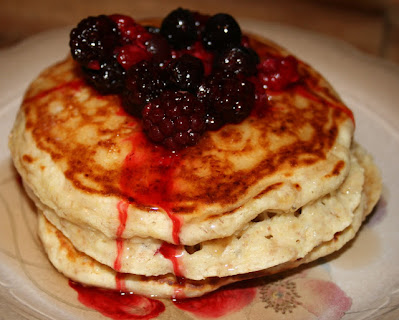 Healthy and delicious high fiber pancakes made with baking mix, oat bran and wheat germ.
