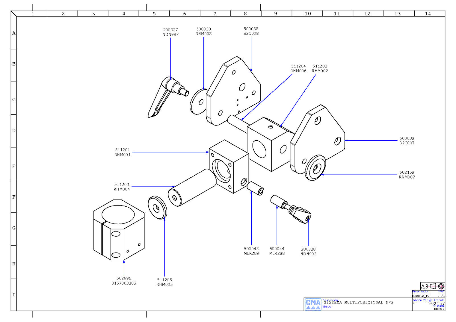 cmamachines Parts List. Multiposition Head Nº2 for Tapping Machine