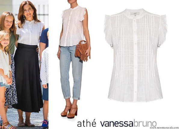 Crown Princess Mary wore Vanessa Bruno Athé Esad Pintuck-seam Cotton Blouse