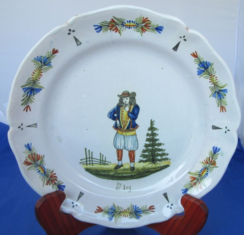Pair of early HB Quimper plates "Lady & Man" circa 1900 SOLD