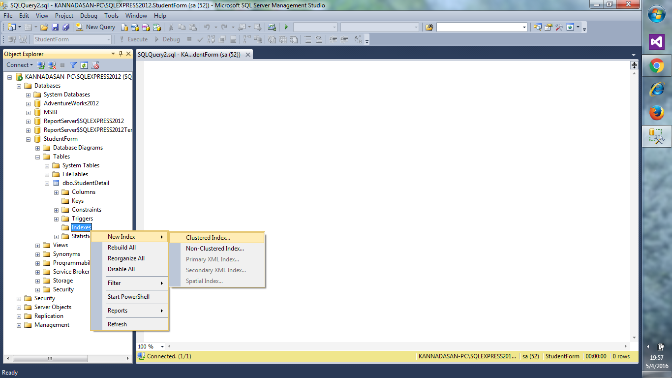 JK SQL Server Blog: How to create the CLUSTERED INDEX in SQL server