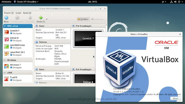 Oracle VM VirtualBox executando no Debian 9.0 Stretch