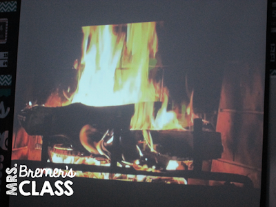 Project a video of a burning fireplace in your classroom on a cold winter day to make the room "warm" and cozy! #winter #winterclassroom #classroom #classdecor #classroomideas