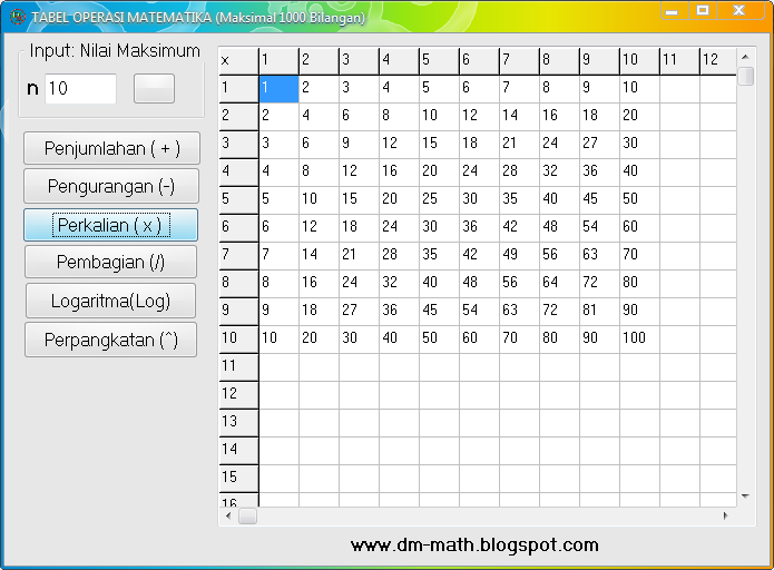 Pustaka Matematika: Stringgrid : Tabel Operasi Matematika Menggunakan Delphi