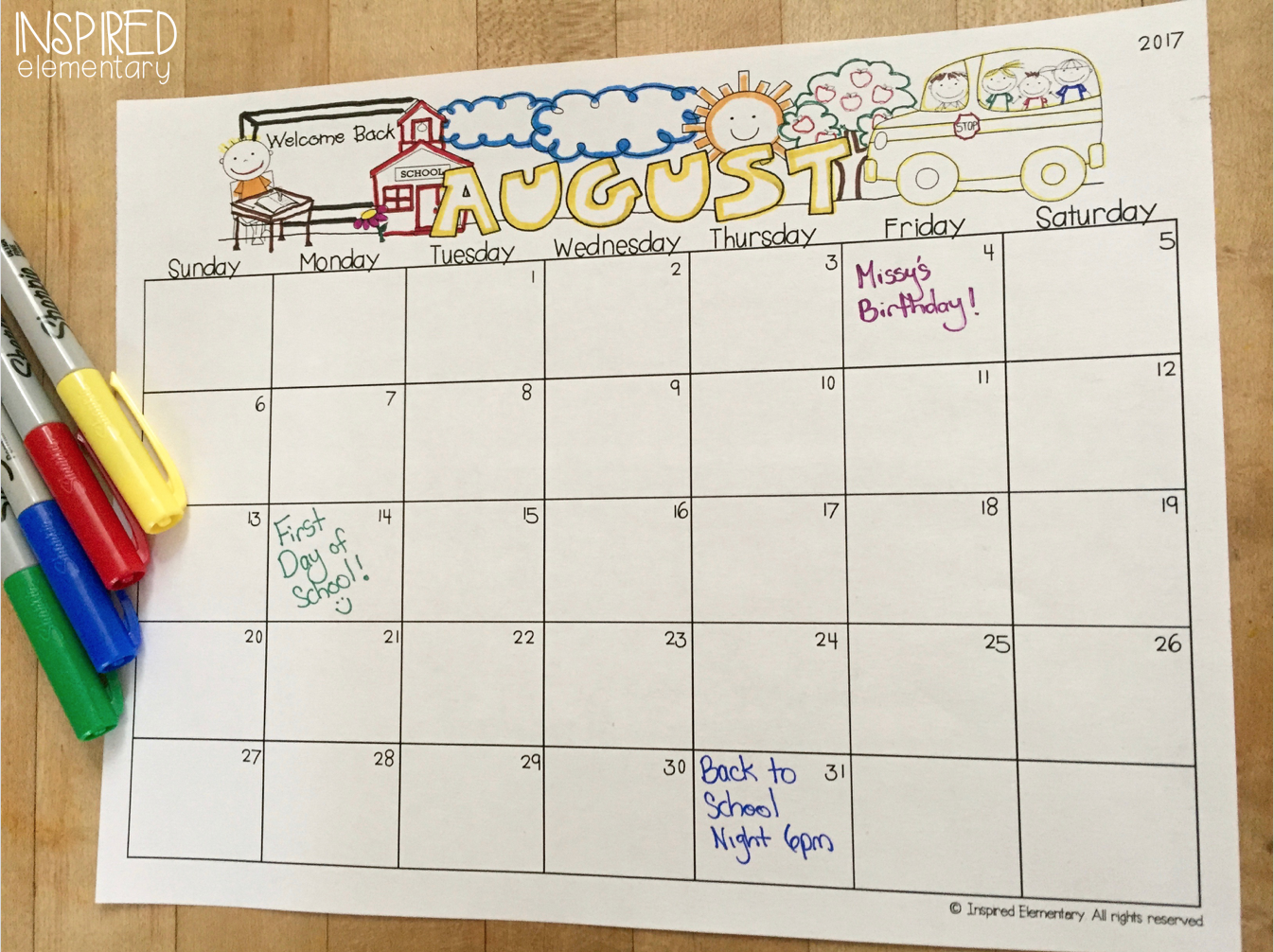 Free Calendars 20172018 Inspired Elementary