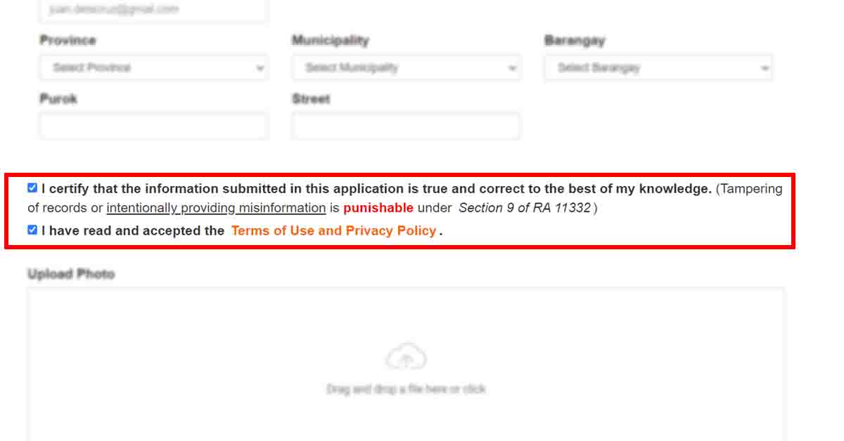 3. Check the boxes to confirm your information and to agree to the