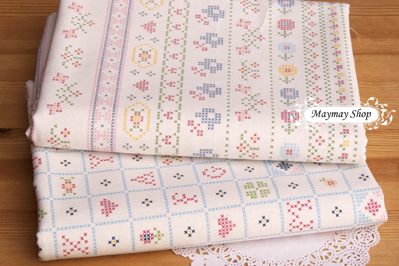 May May Shop LC1277 Blended Linen Cotton*Cross Stitch Style Stripe& Check*