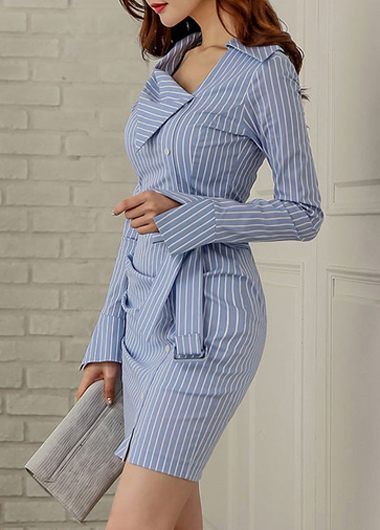 Office look | Chic striped pastel shirt dress | Just a Pretty Style