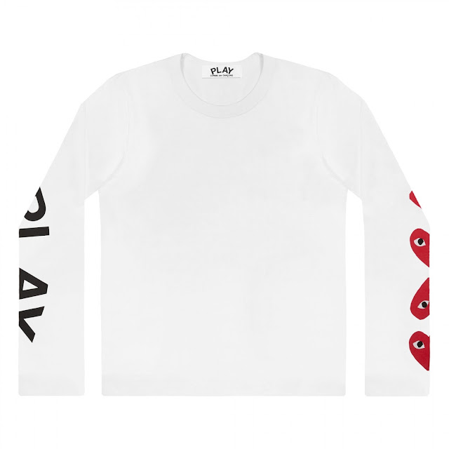 Play Comme des Garçons 4 Heart Long Sleeve (White) 100% Cotton Made in Japan Embroidered heart