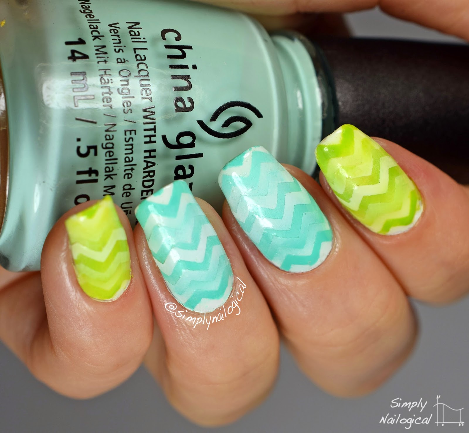 Simply Nailogical: Turquoise & green returning reciprocal chevron gradient