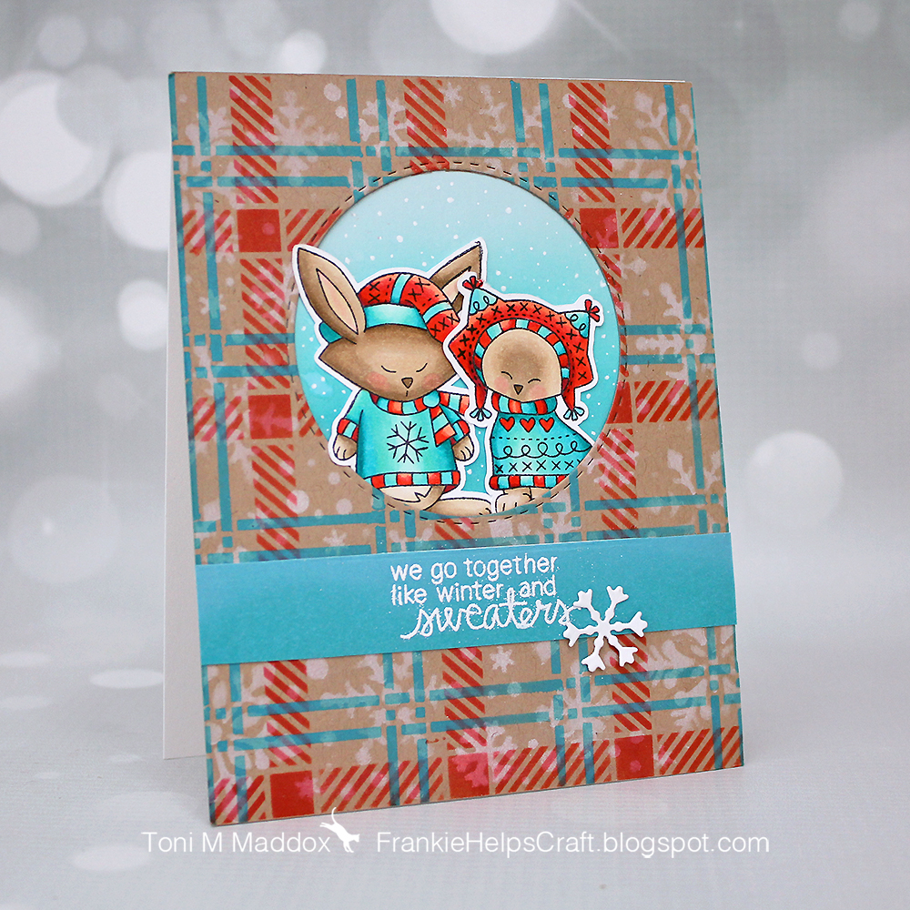 Winter Friends Card by January Guest Designer Toni Maddox | Sweater Weather Stamp Set and Plaid and SnowFall Stencils by Newton's Nook Designs #newtonsnook #handmade