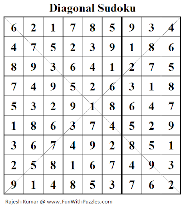 Diagonal Sudoku (Fun With Sudoku #115) Solution