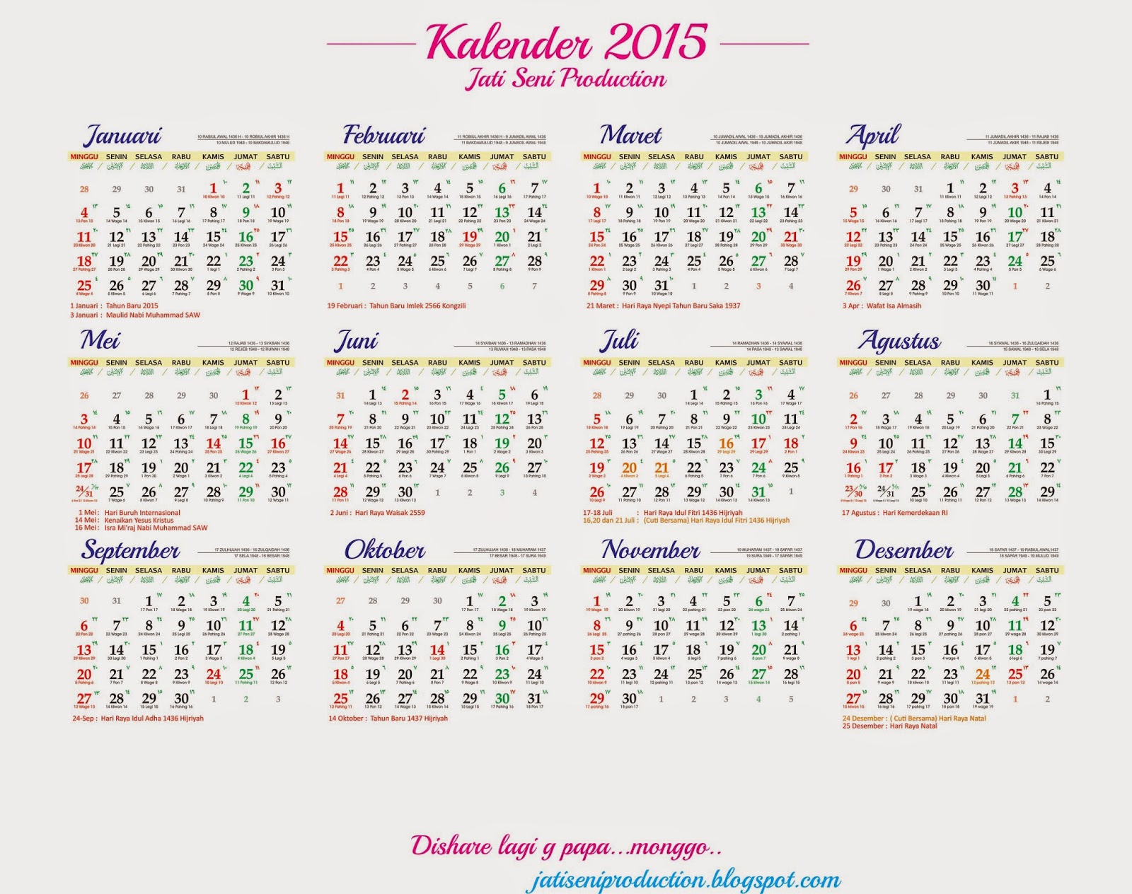 Download CDR Kalender 2015 (Lengkap)