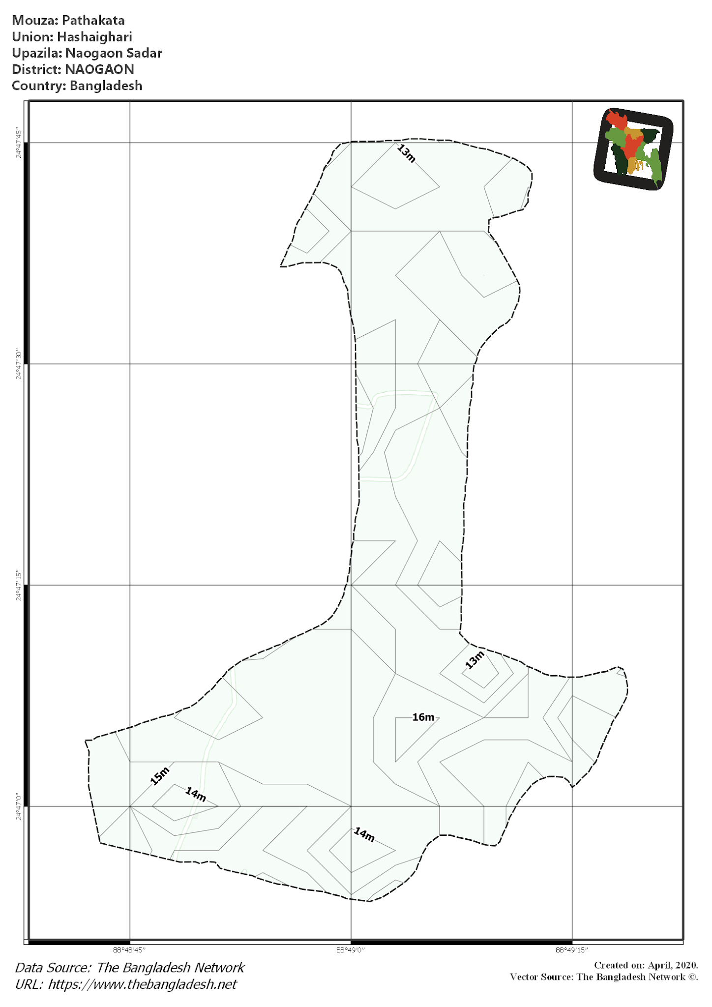 Map of Pathakata Mouza of Naogaon Sadar Upazila, NAOGAON, Bangladesh.