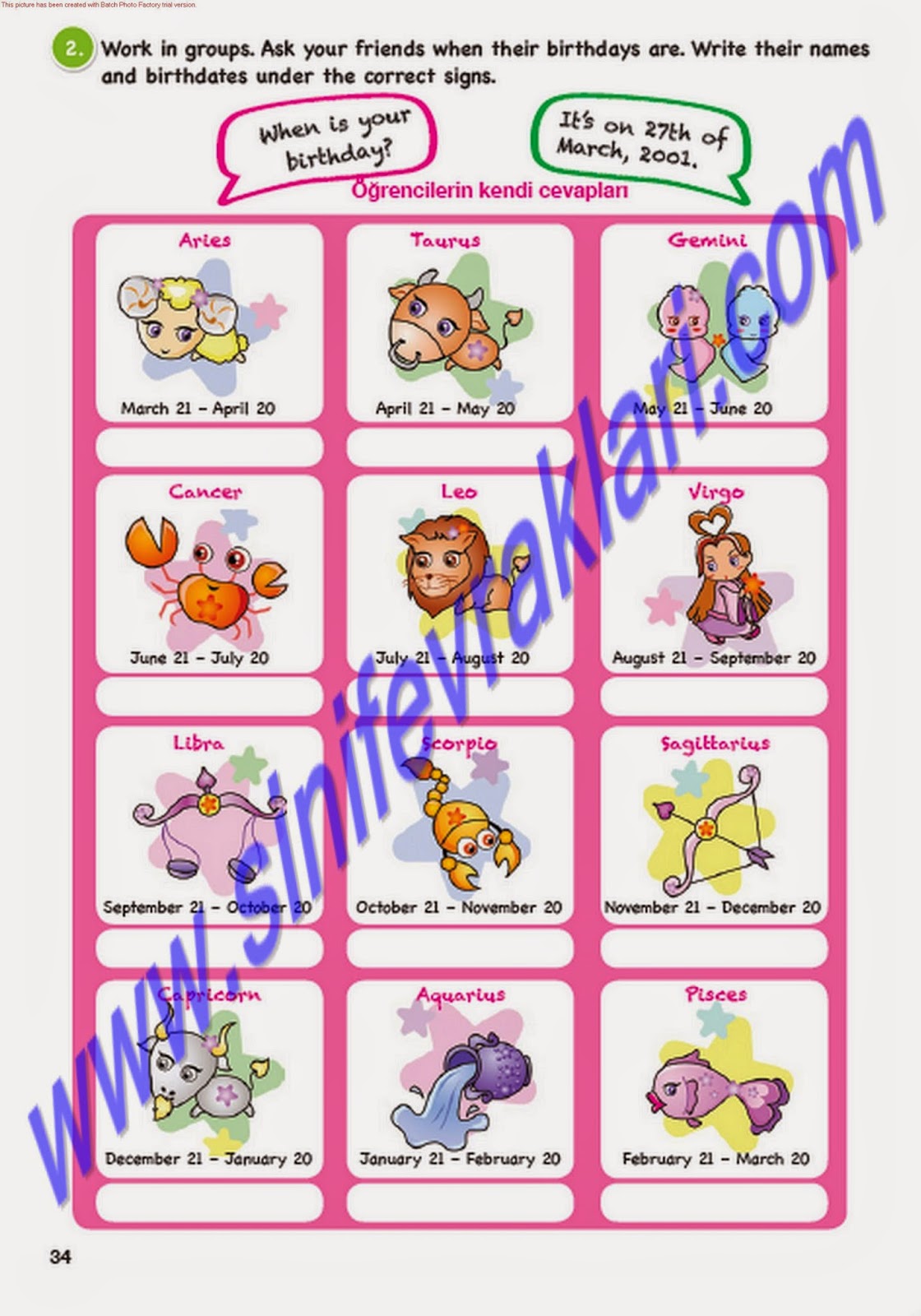 7. Sinif İngilizce Lider Yayinlari Çalişma Kitabi Cevaplari Sayfa 34