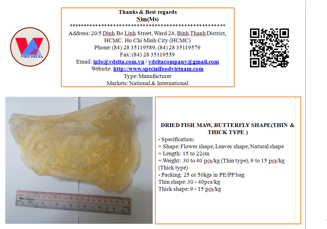 DRIED FISH MAW, BUTTERFLY SHAPE(THIN & THICK TYPE )