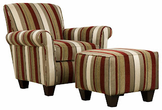 Ravishing Trendy Upholstered Fabric Accent Chair Sofa And Square Ottoman Ideas With Stripes Pattern Theme And Brown Native Wedge Base Feet living room upholstered chairs