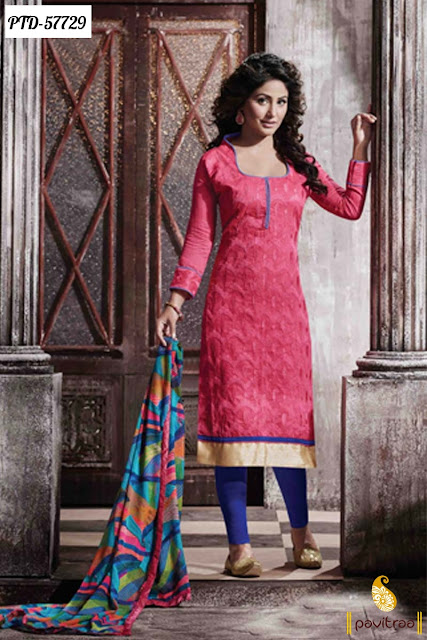 Lowest price tv actress Akshara Hina Khan pink color chiffon straight cut casual salwar suit online shopping