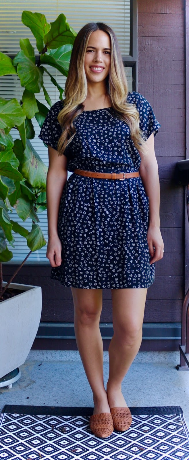Jules in Flats - Dot Dress with Neutrals 