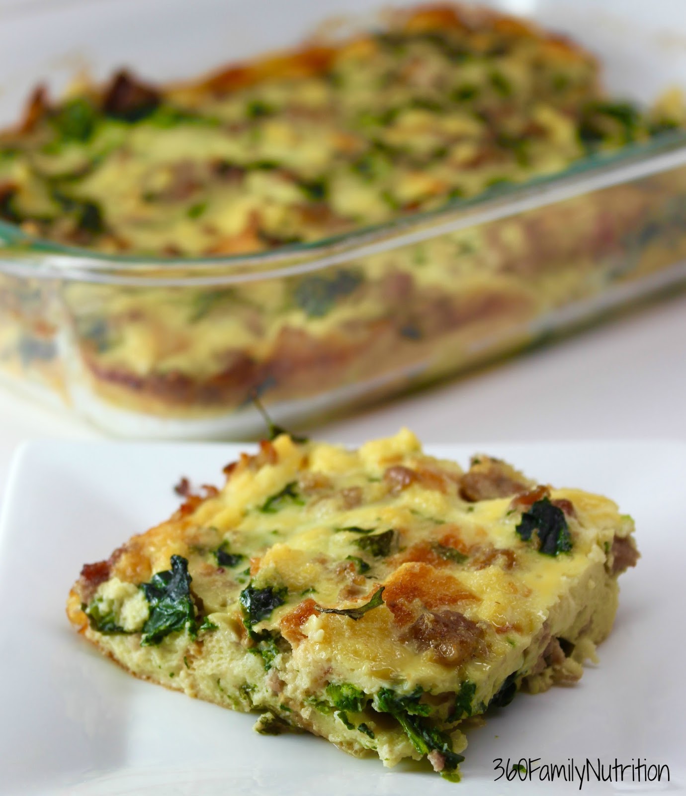 Overnight Egg, Spinach and Sausage Bake 360 Family Nutrition