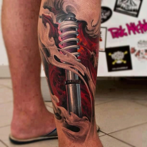 Outro grande cyborg perna tatuagem expondo um choque