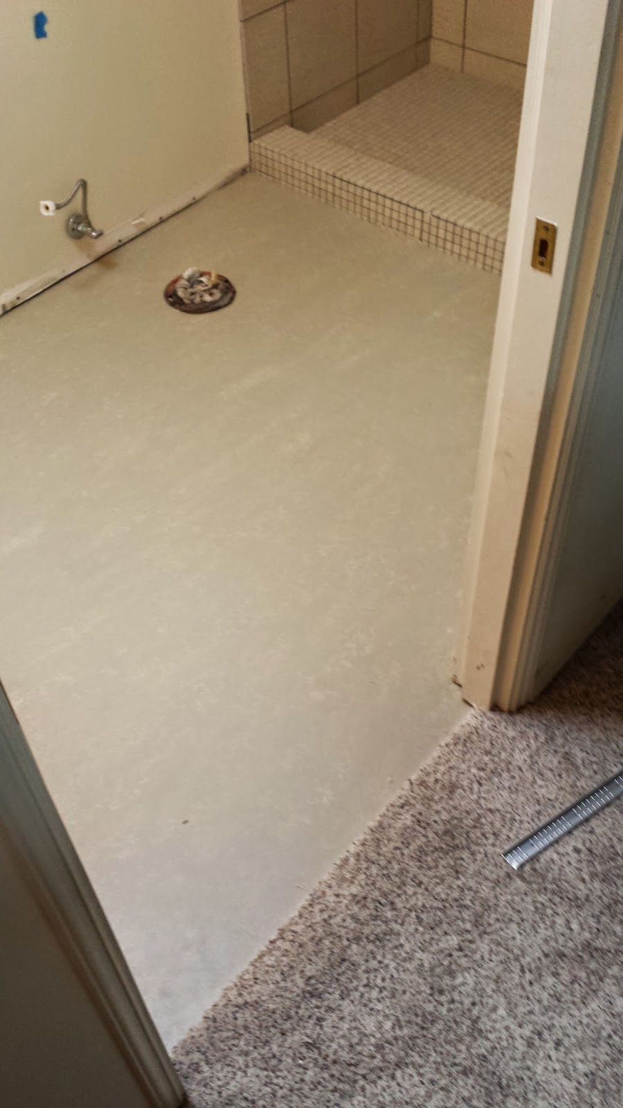 One Step Further Bathroom Installed with Marmoleum Piano, Angora 3630