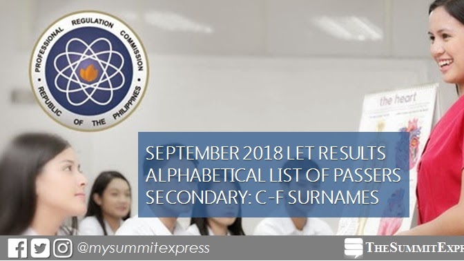 LET RESULT: C-F Passers List Secondary September 2018