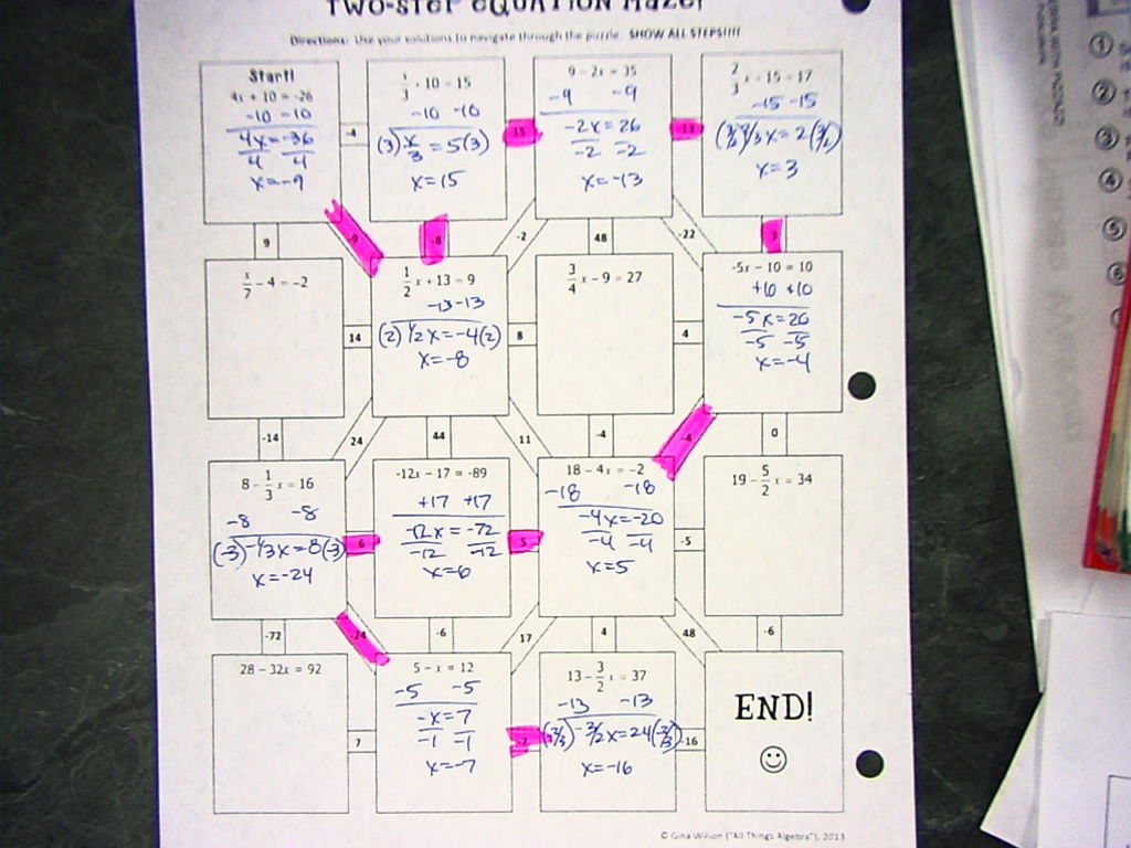 Two Step Equation Maze Worksheet Answer Key