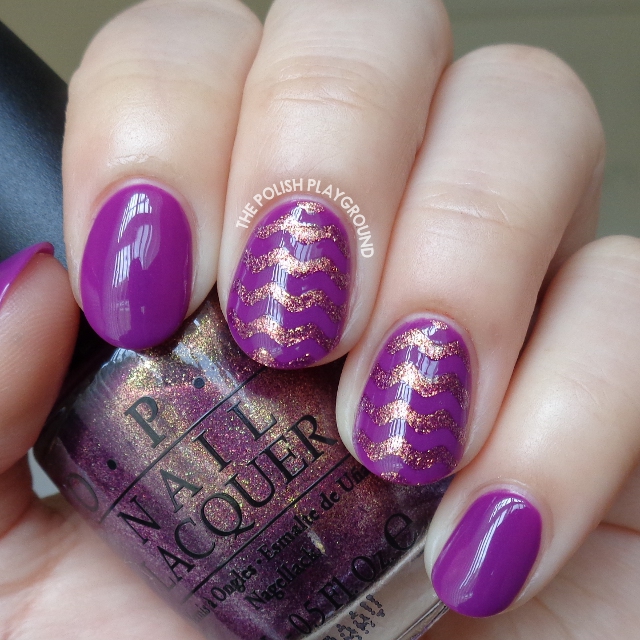 Golden Purple Chevron Nail Art