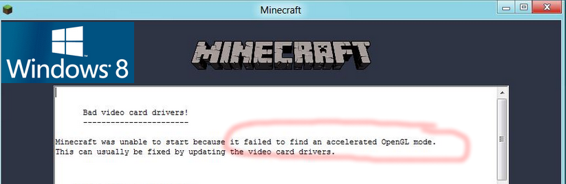 почему вылезает ошибка в майнкрафт bad video card drivers minecraft was unable to start because it failed to find an accelerated opengl mode this can usually be fixed by updating the video card drivers begin error report 7fe
