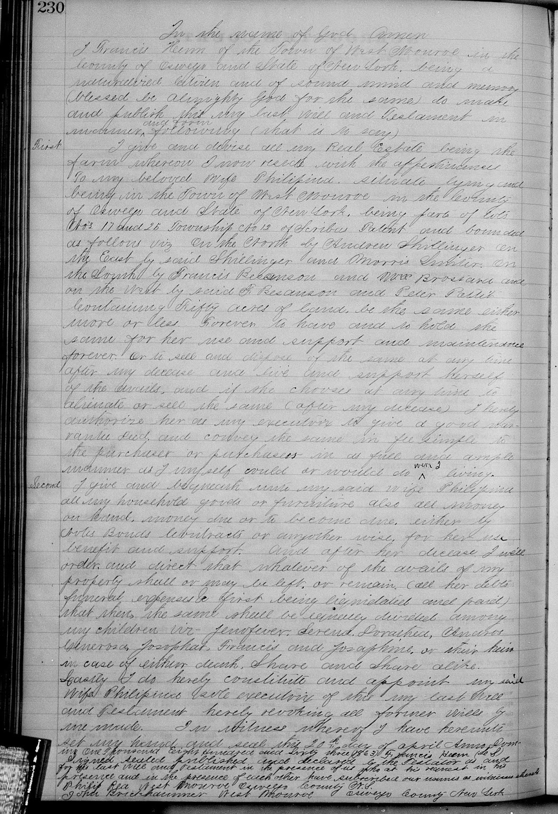 Climbing My Family Tree: Last Will and Testament of Francis Henn, signed April 20, 1863