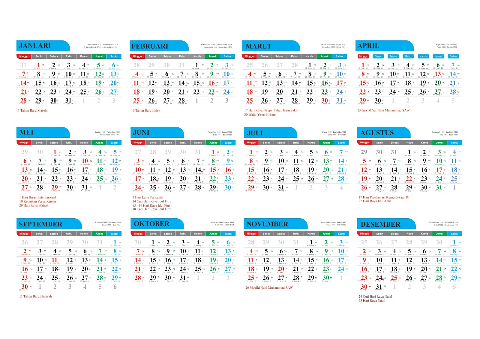 Template Kalender 2018 Lengkap Dengan Hijriyah Dan Jawa Desain Kampungan