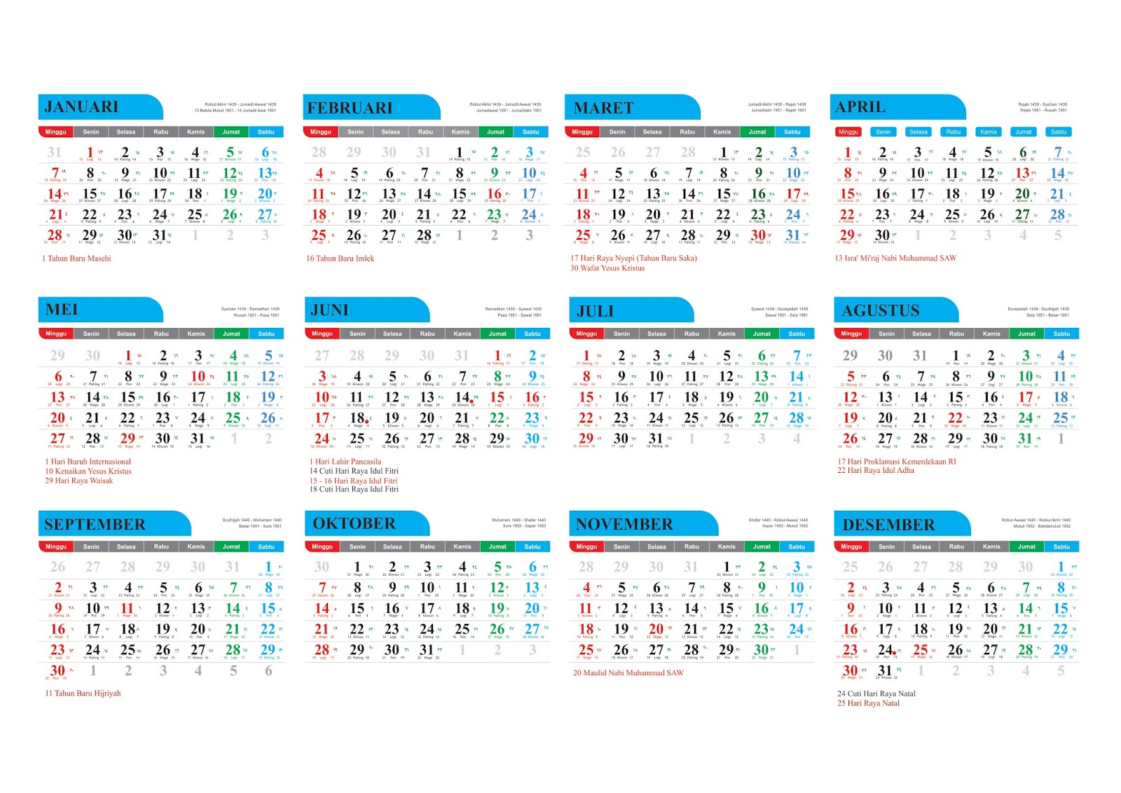 Template Kalender 2018 Lengkap dengan Hijriyah dan Jawa - Desain Kampungan