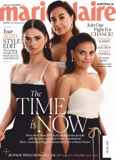 Samantha Harris, Jessica Mauboy, Miranda Tapsell featured on the Marie Claire Australia Magazine cover from February 2020