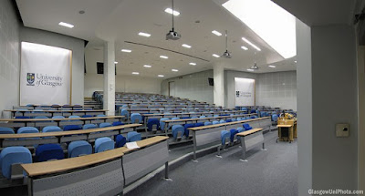 Lecture hall chairs in Boyd Orr lecture theatreat University of Glasgow after refurbishment