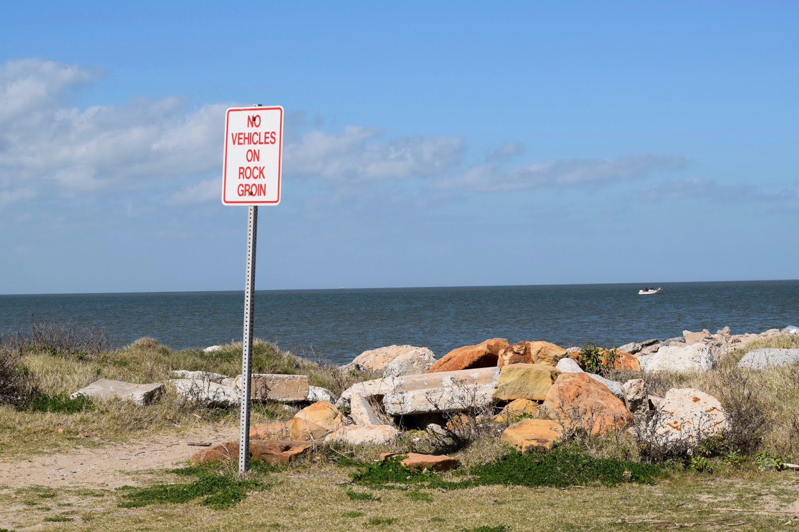 Along Slap Out Gully Driving along the Texas City Dike