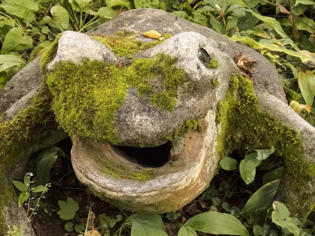 Mossy frog at the Parikkala Sculpture Park roadside attraction in Finland