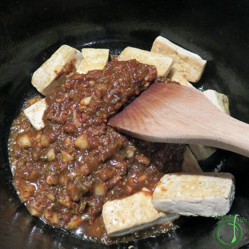 Morsels of Life - Sofritas Step 5 - Add sauce from Step 2 and scramble tofu.